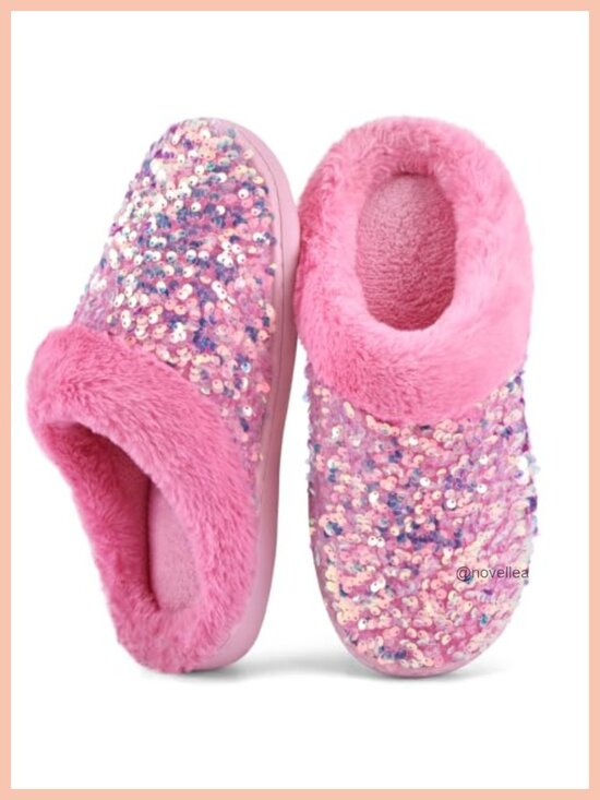 Shoes - Women's Sequin Slippers Plush Lined Memory Foam House Shoes Non-Slip Indoor